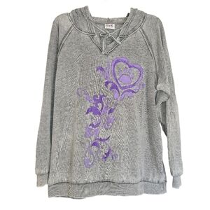 Animal Rescue Gray Hoodie With Purple Paw Heart & Floral Design Size XL